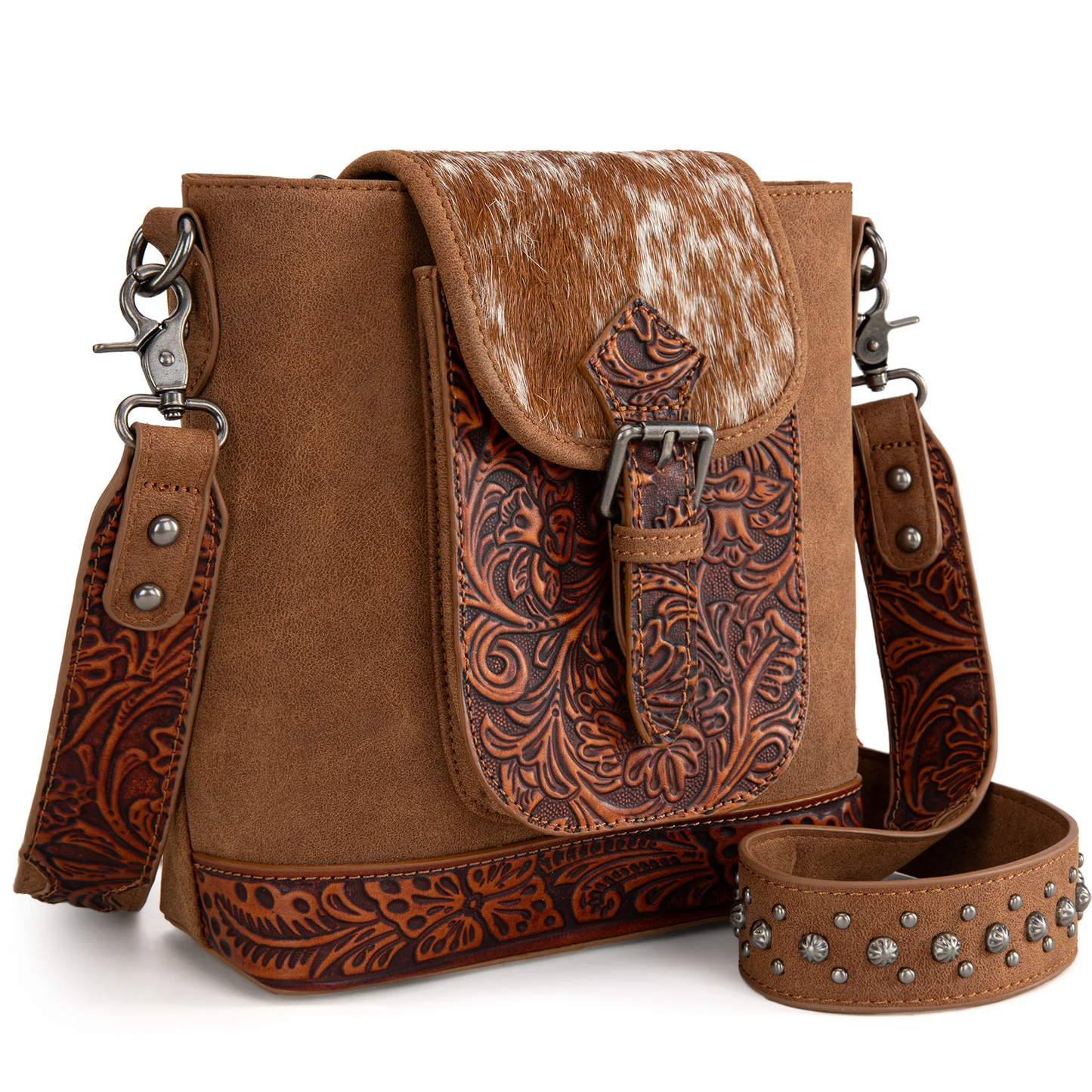 Hair-On Hide Tooled Concealed Carry Crossbody