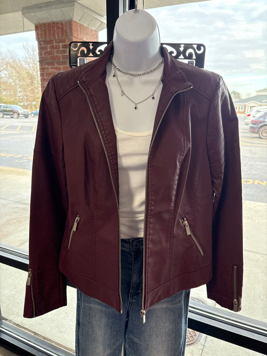 Burgandy Pleather Moto Jacket
