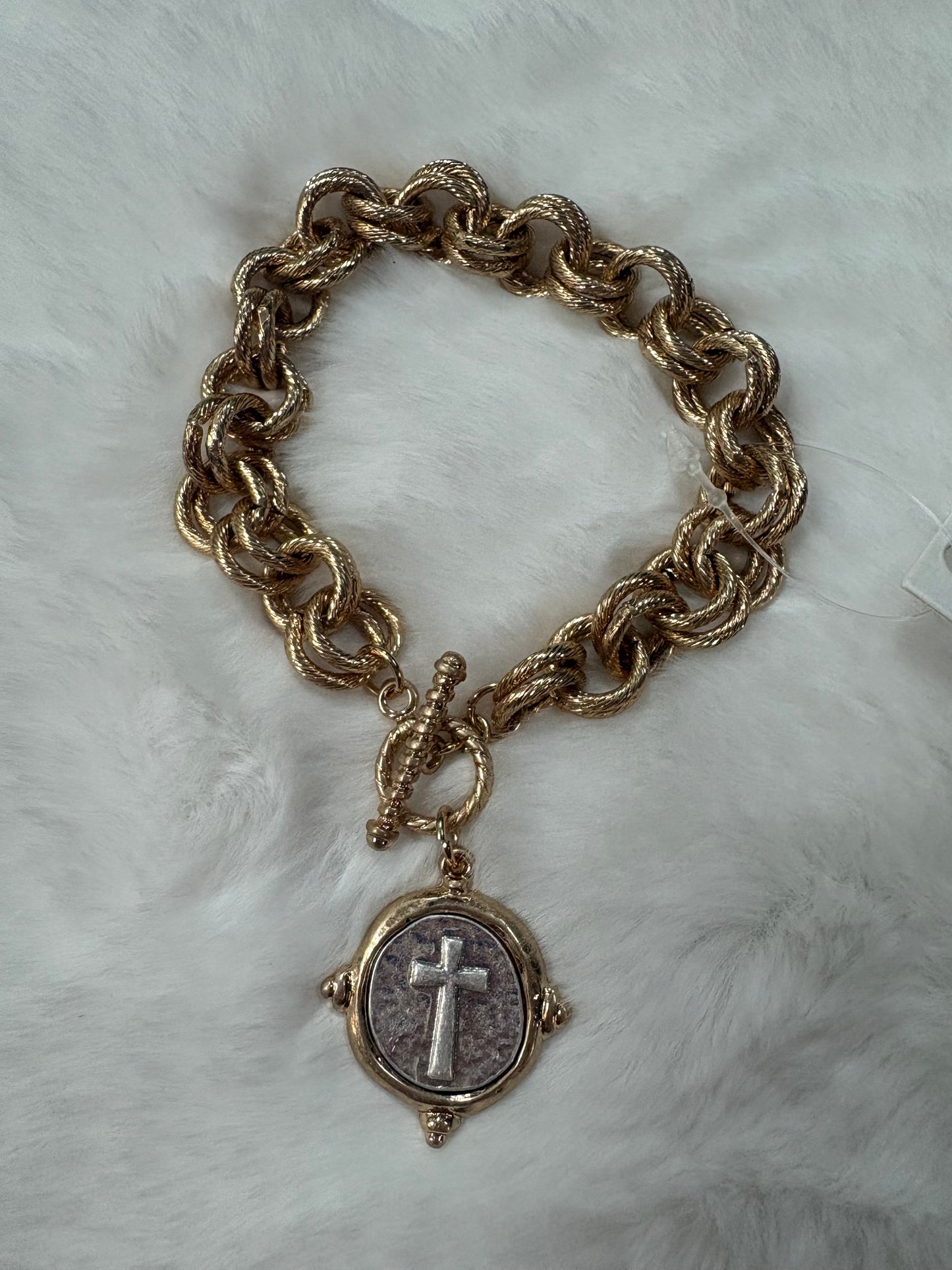 Two Tone Cross Embossed Bracelet