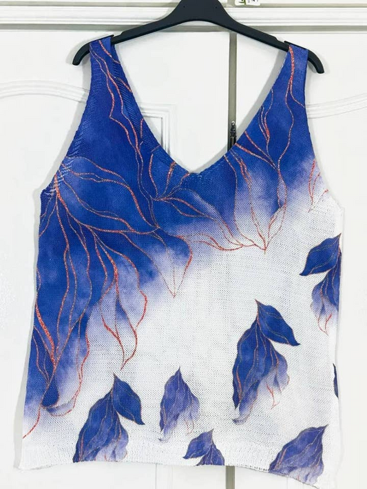 White Leaves Sleeveless Sweater