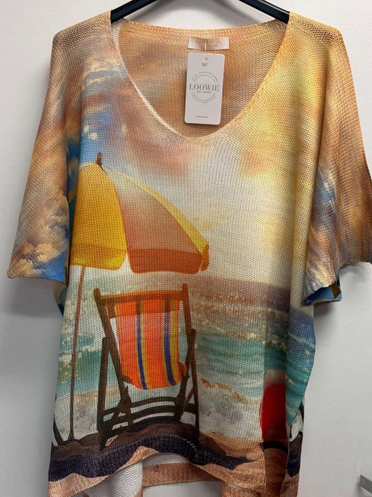 Beach Sunset Short Sleeve Sweater