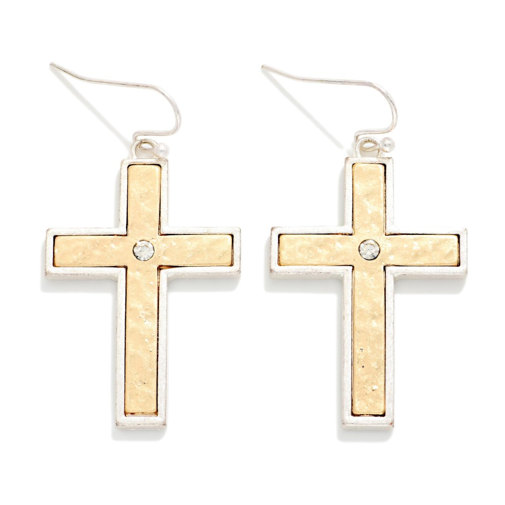 Two Tone Cross Earrings