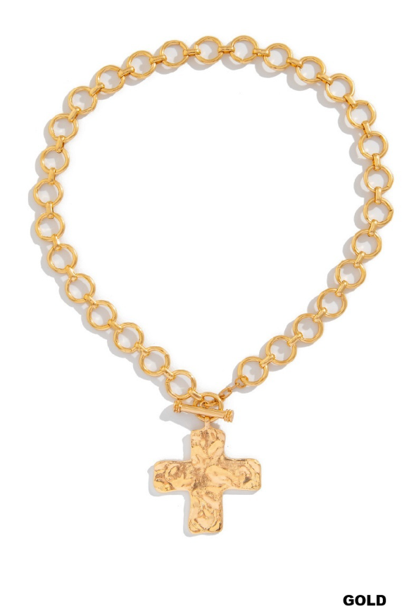 Hammered Cross Toggle Necklace