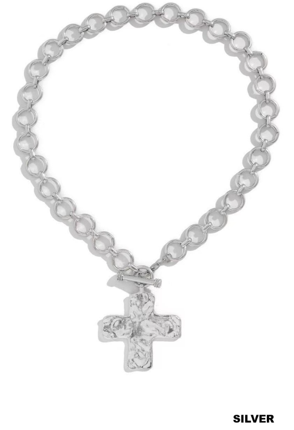 Hammered Cross Toggle Necklace