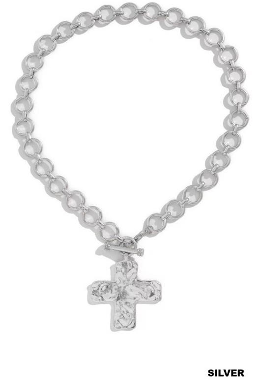 Hammered Cross Toggle Necklace