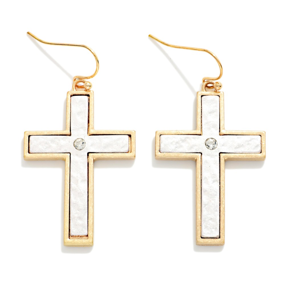 Two Tone Cross Earrings