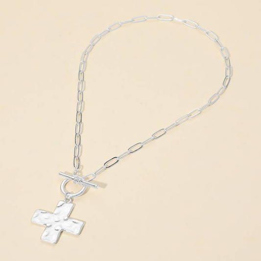 Hammered Cross Toggle Necklace
