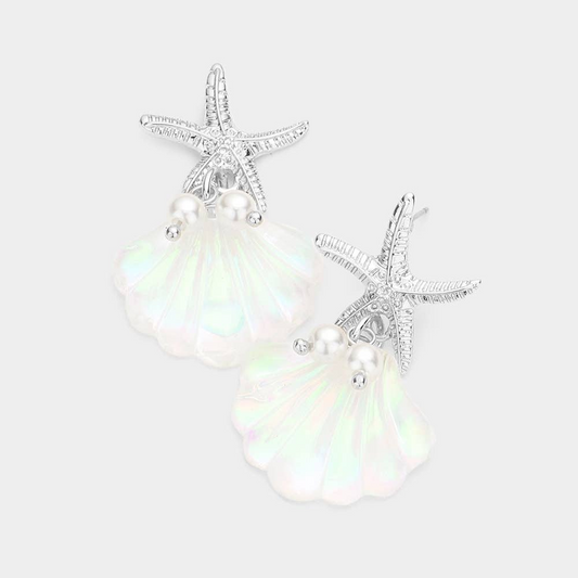 Starfish Pearl Drop Earrings
