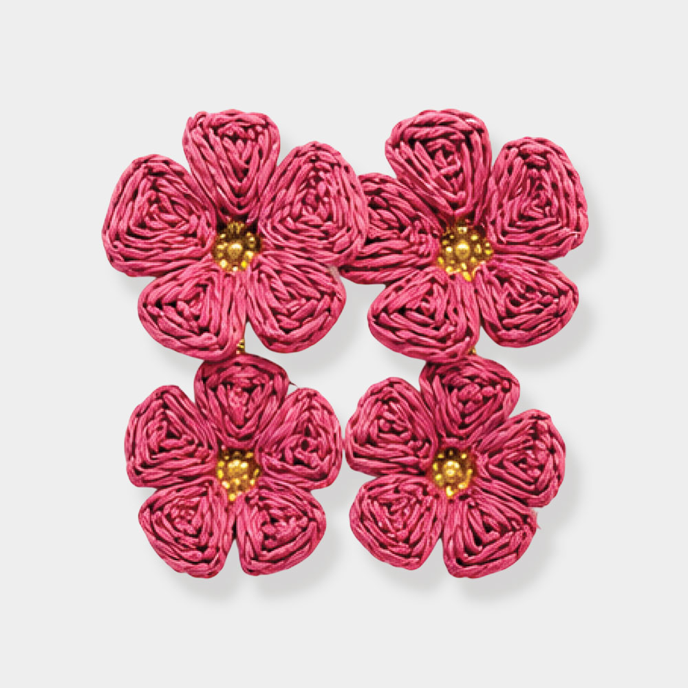 Raffia Double Flower Earrings