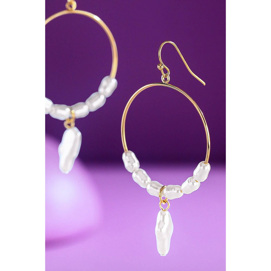Pearl Pendant Hoop Earrings