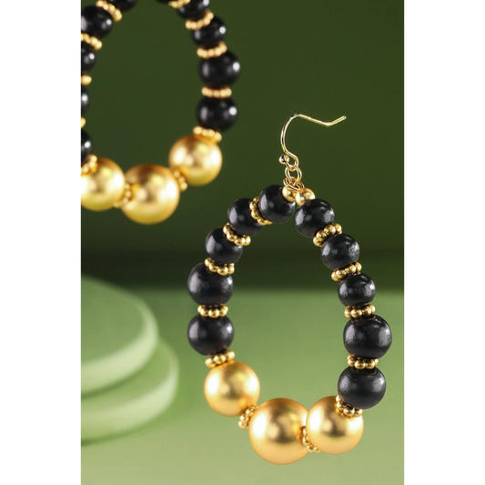 Wood Bead Teardrop Earrings
