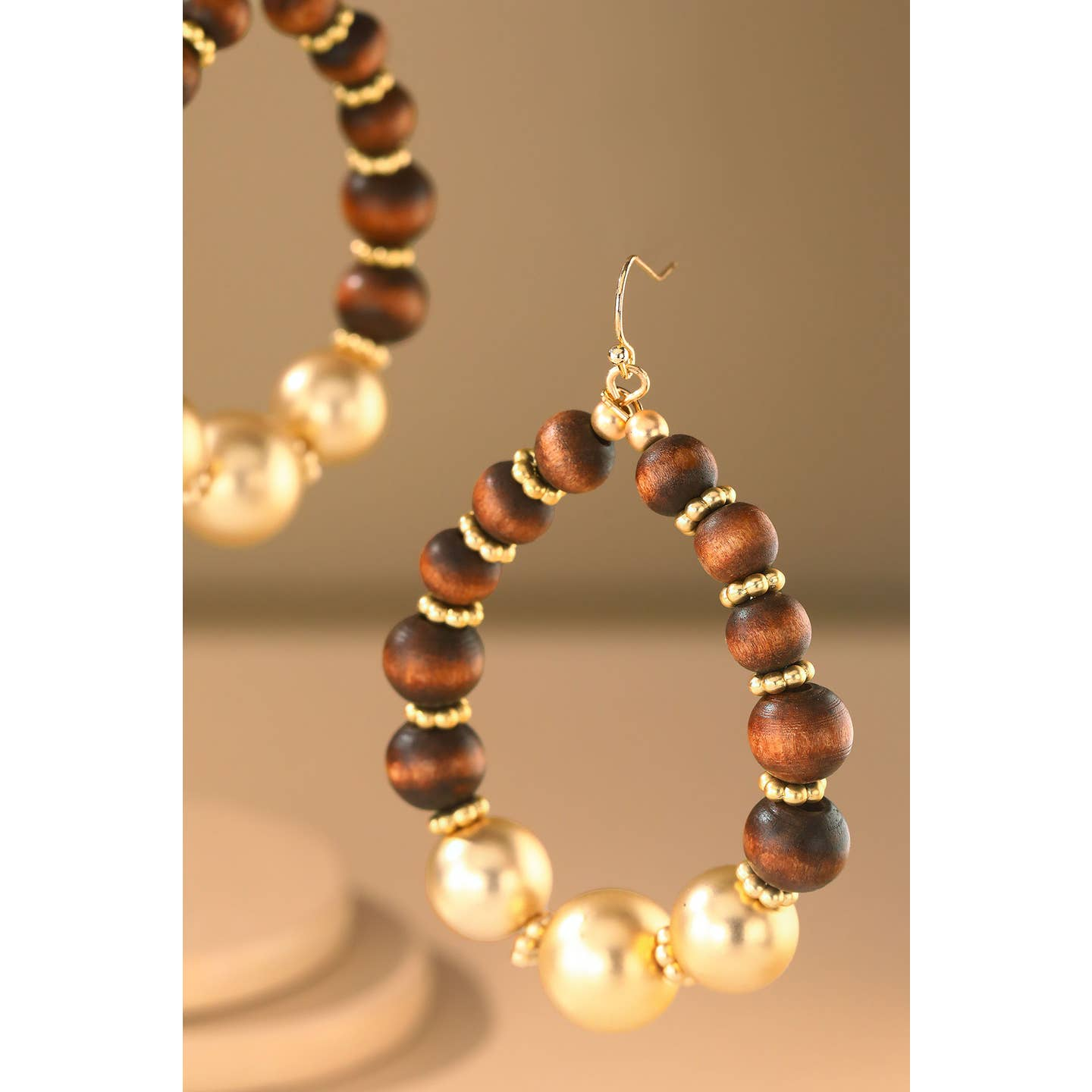 Wood Bead Teardrop Earrings