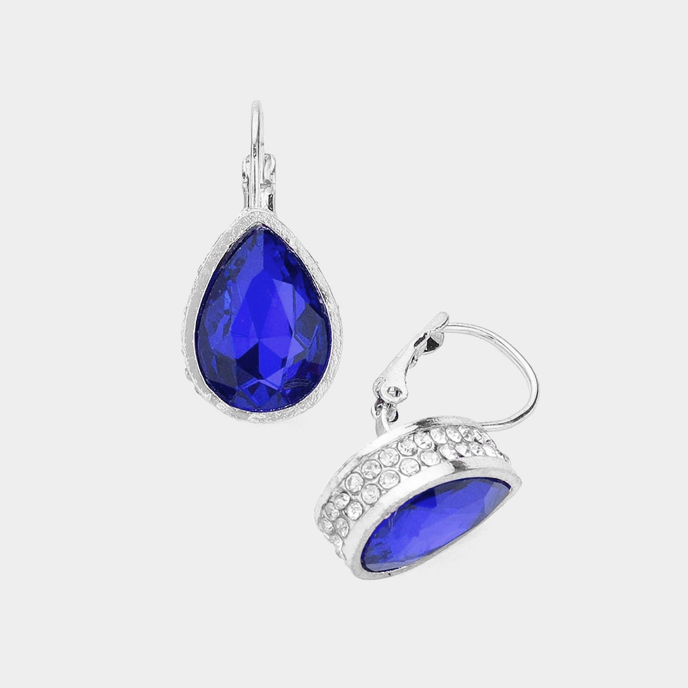 Rhinestone Teardrop Lever Back Earrings