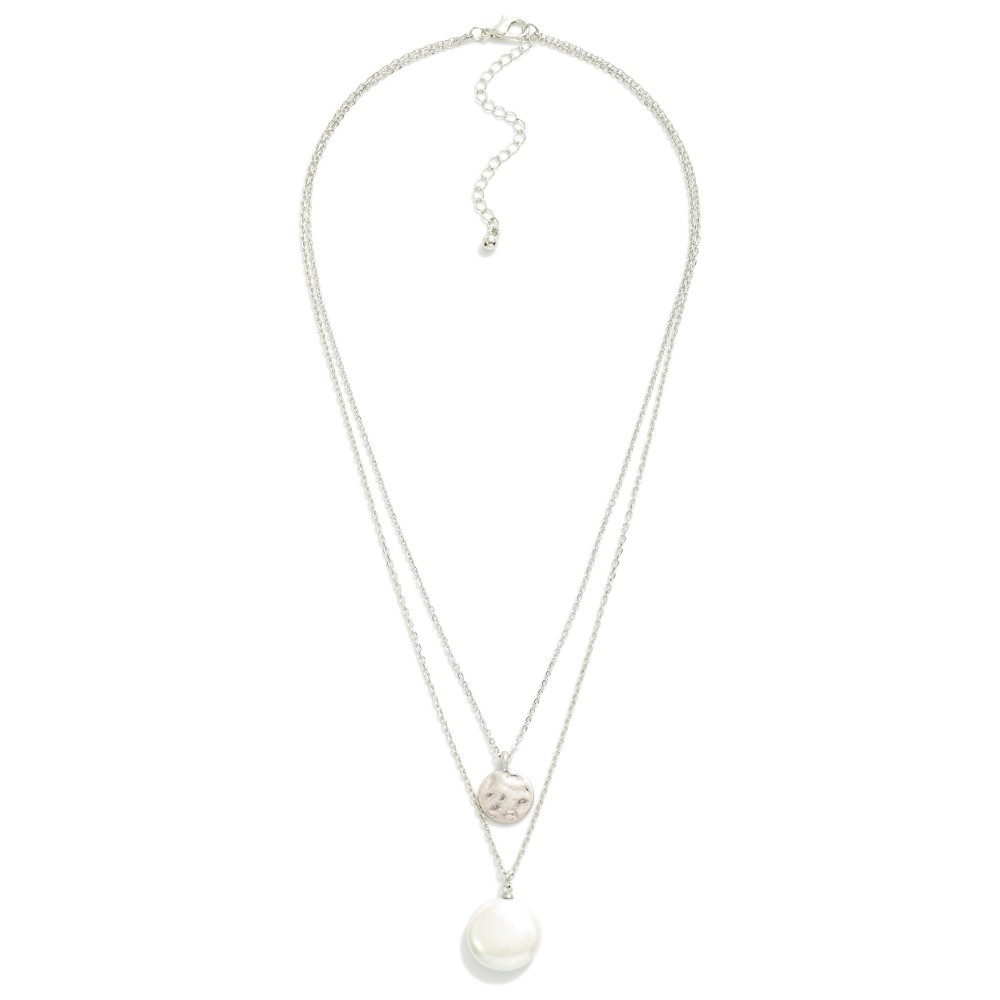 Double Chain Pearl & Disc Necklace