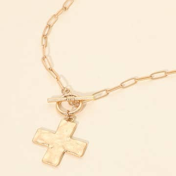 Hammered Cross Toggle Necklace