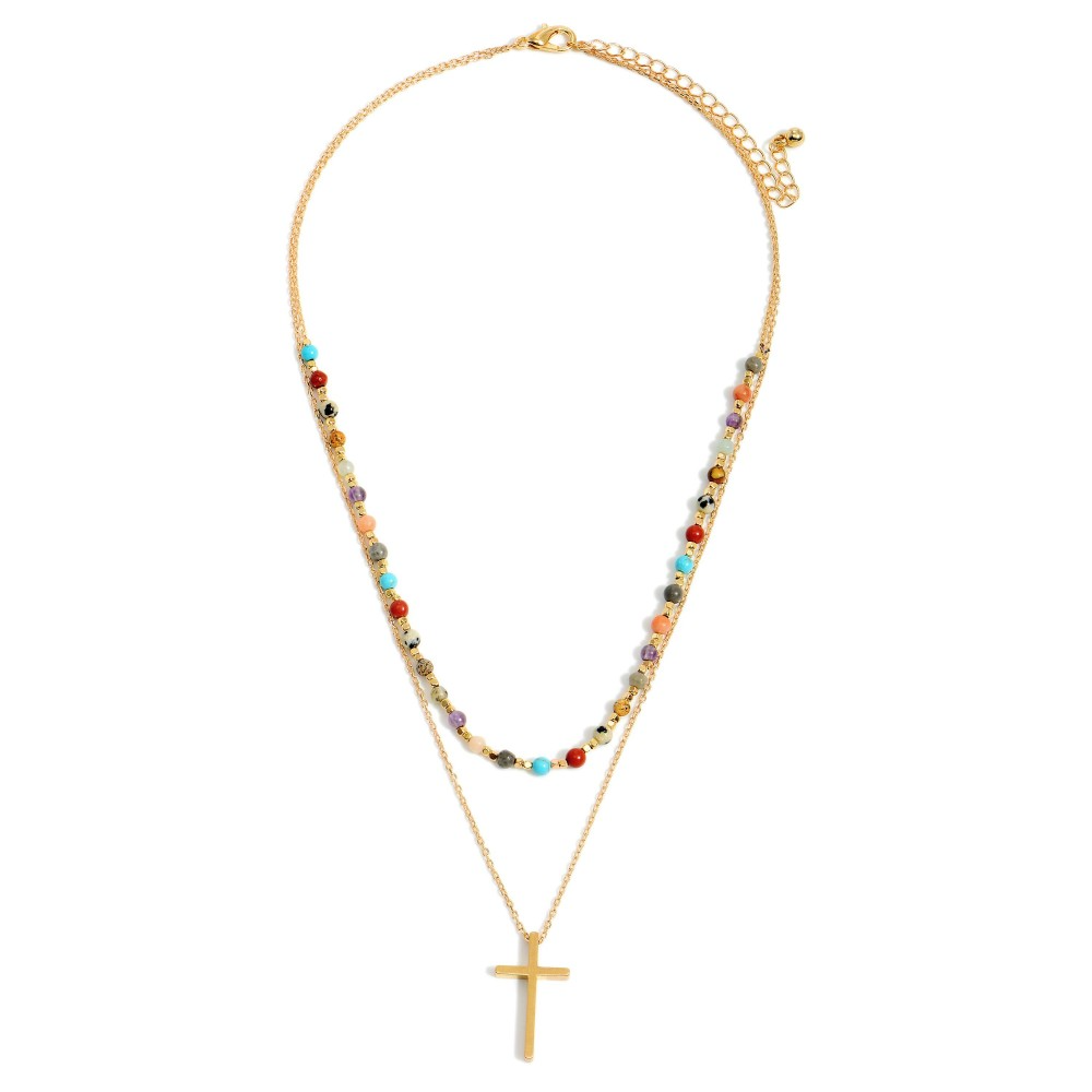 2 Strand Beaded Cross Necklace