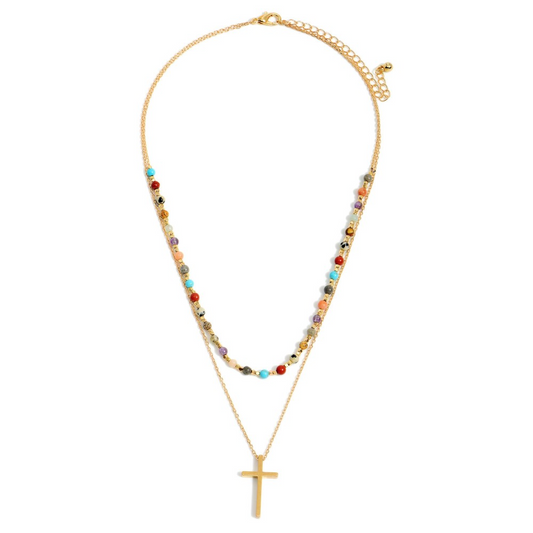 2 Strand Beaded Cross Necklace