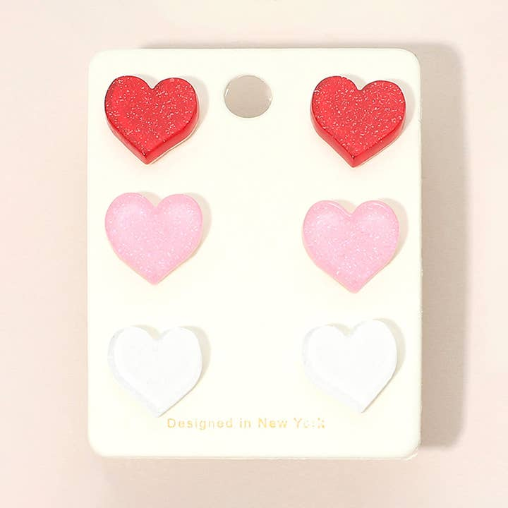 Glittered Resin Heart Stud Earrings