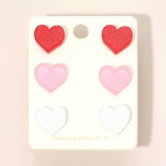 Glittered Resin Heart Stud Earrings