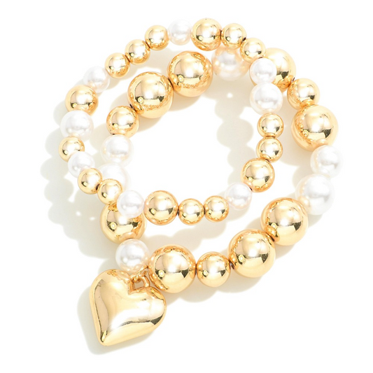 Puffy Heart And Pearl Bracelet