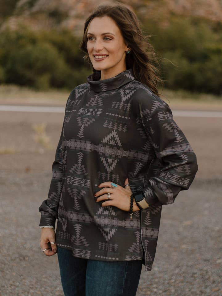 Berlin Aztec Mock Neck Pullover