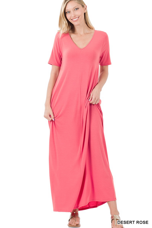 Short Sleeve V Neck Maxi