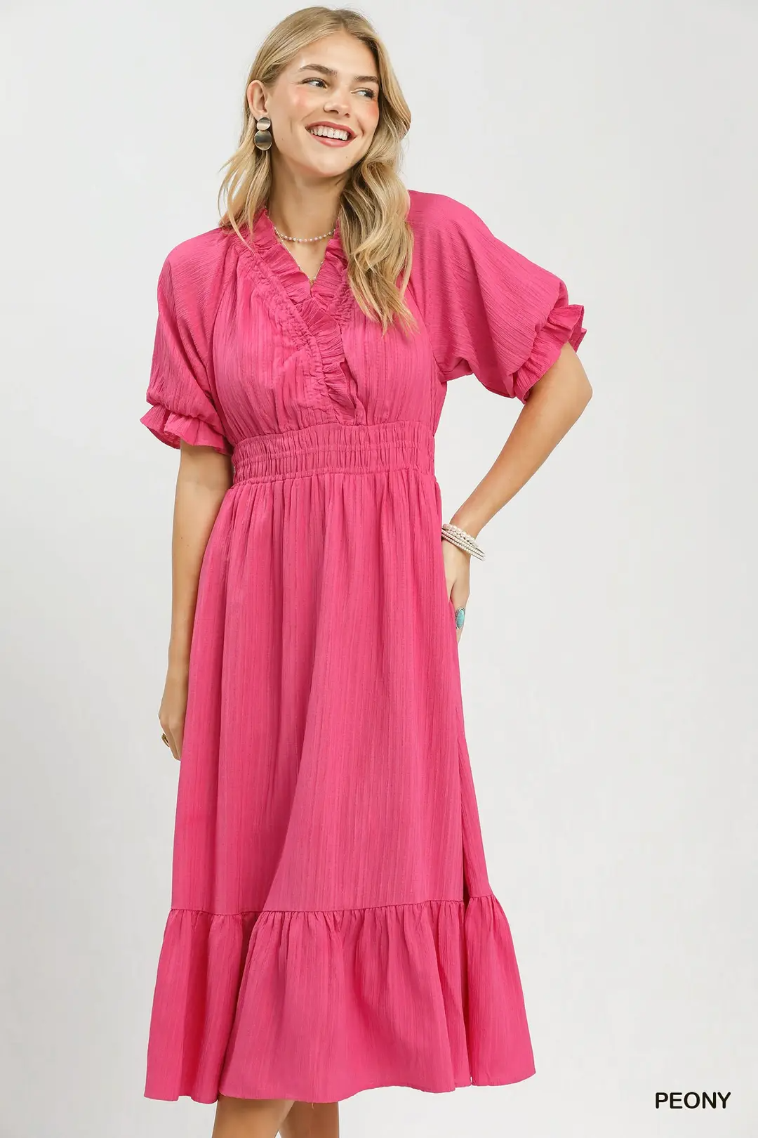 Ruffled Peony Midi Dress