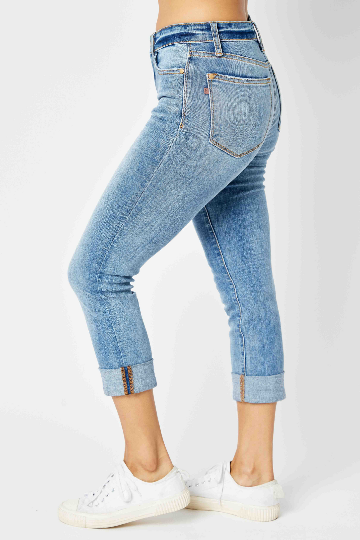 Mid Rise Cuffed Skinny Capri