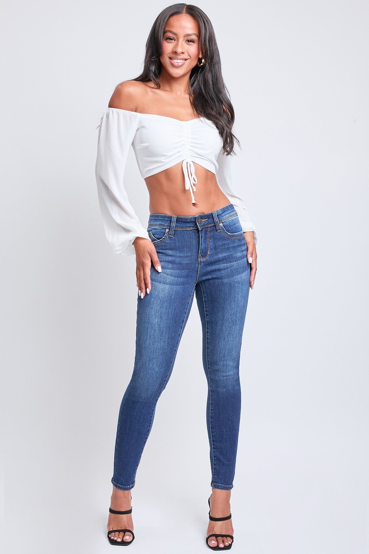 WannaBettaButt Mid Rise Embroidered Skinny Jeans