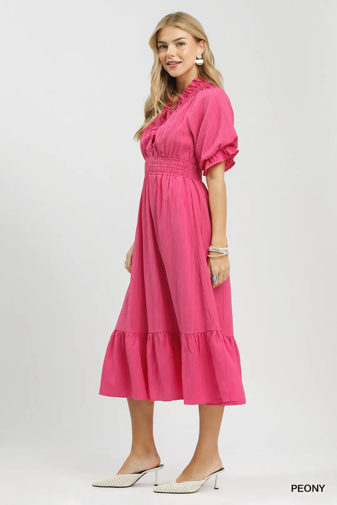 Ruffled Peony Midi Dress