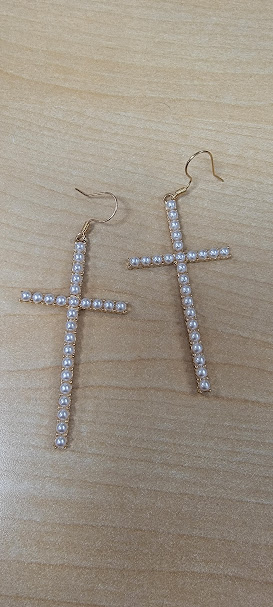 Pearl Embellished Cross Earrings