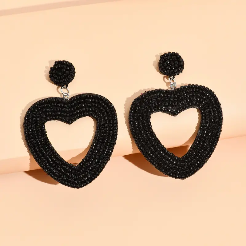 Seed Bead Heart Earrings