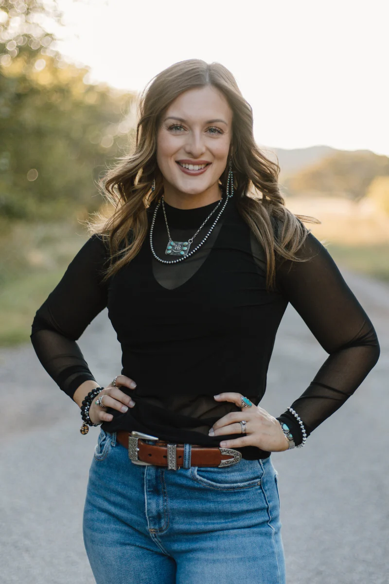 Tooled In Black Mesh Top