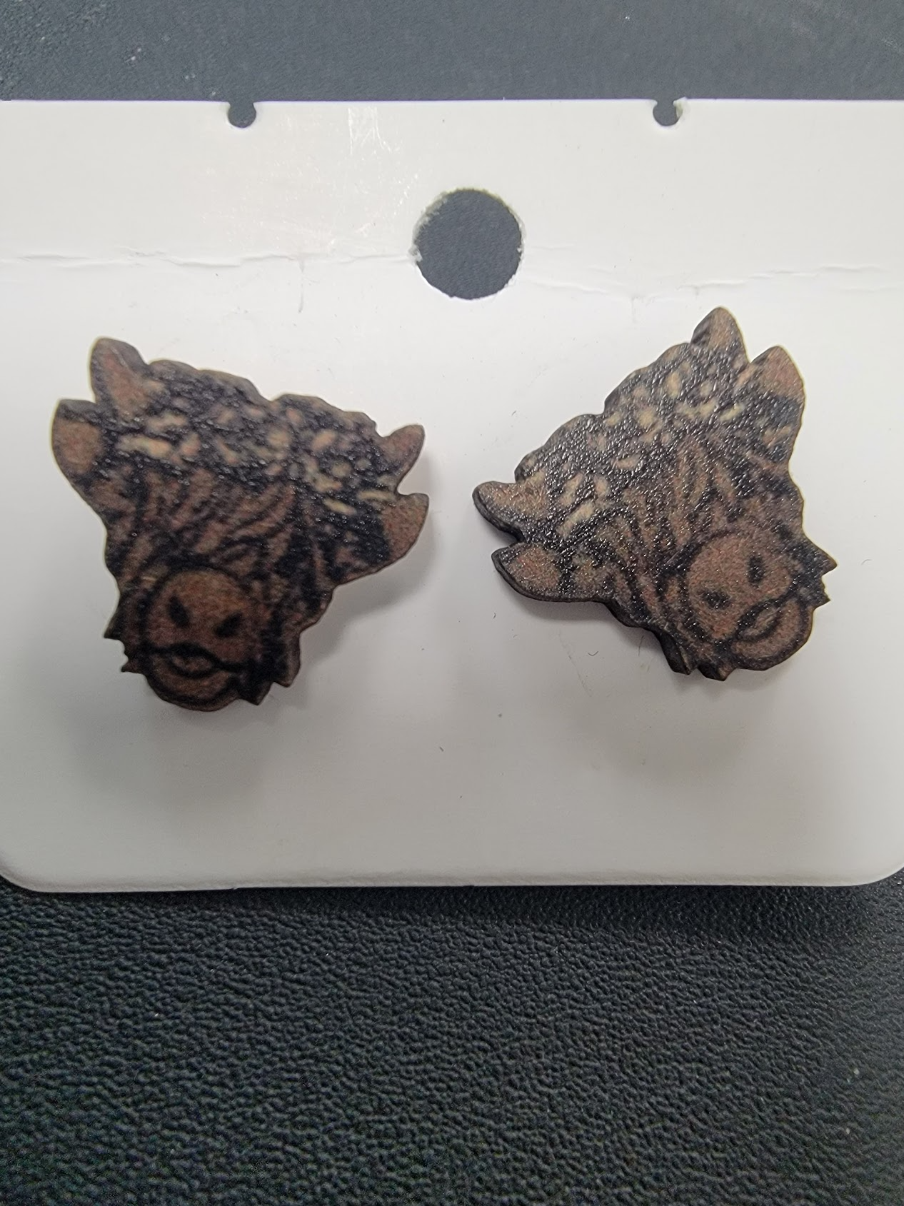 Highland Cow Wood Earrings