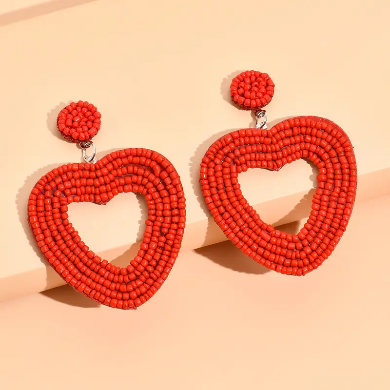 Seed Bead Heart Earrings