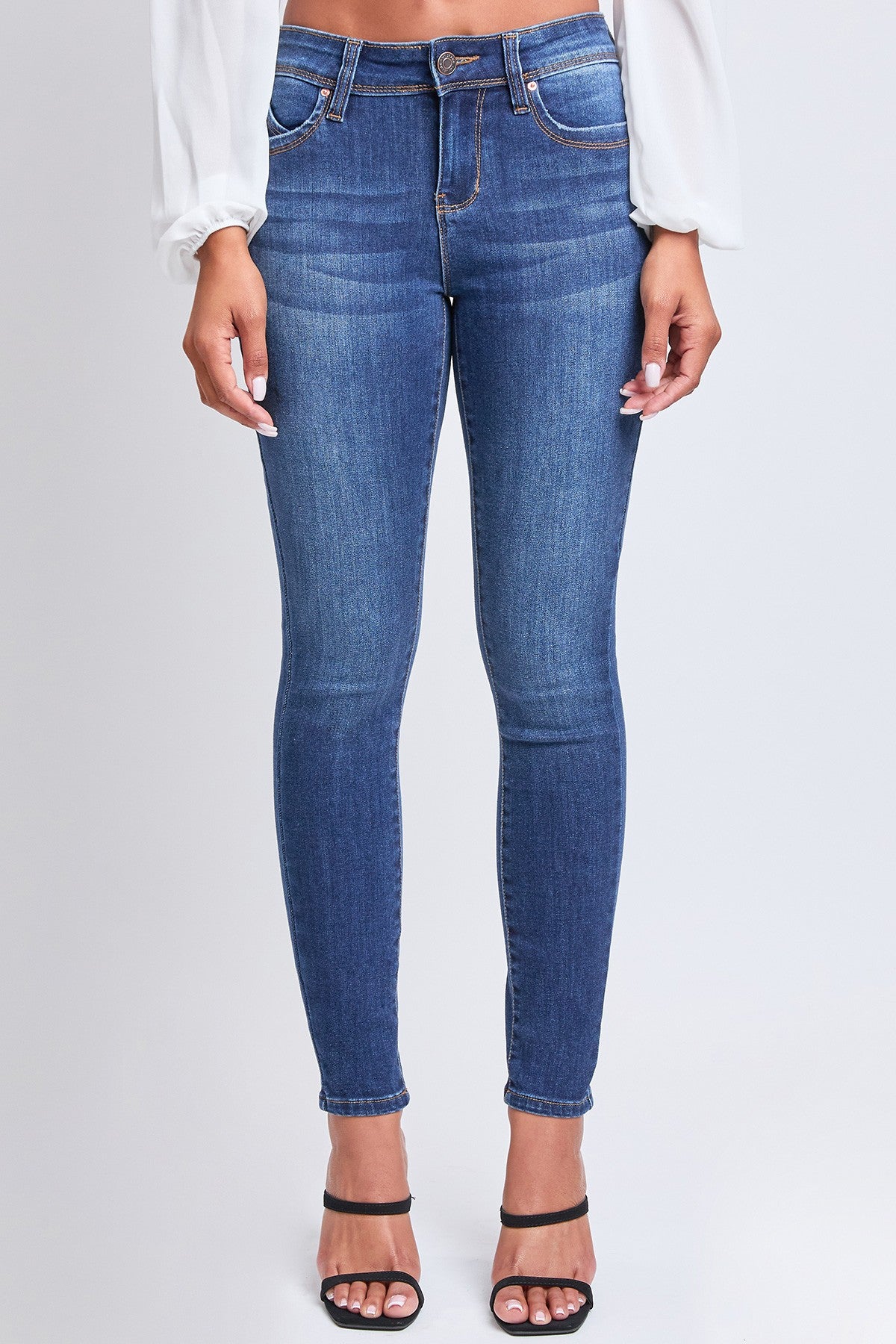 WannaBettaButt Mid Rise Embroidered Skinny Jeans