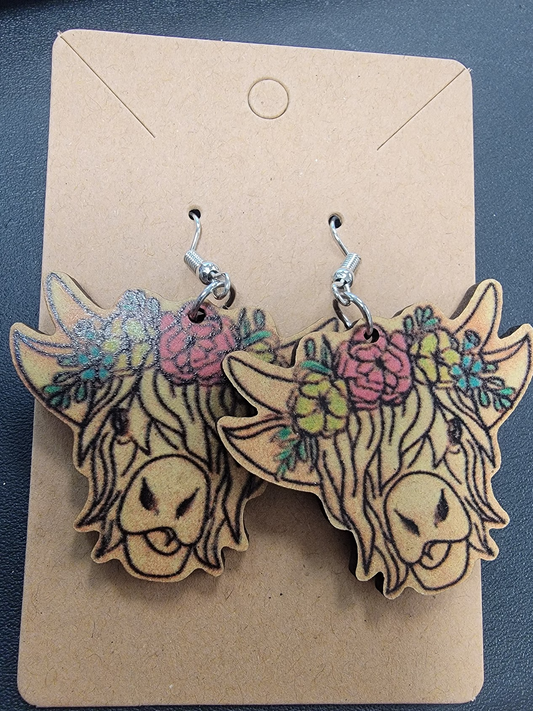 Highland Cow Wood Earrings