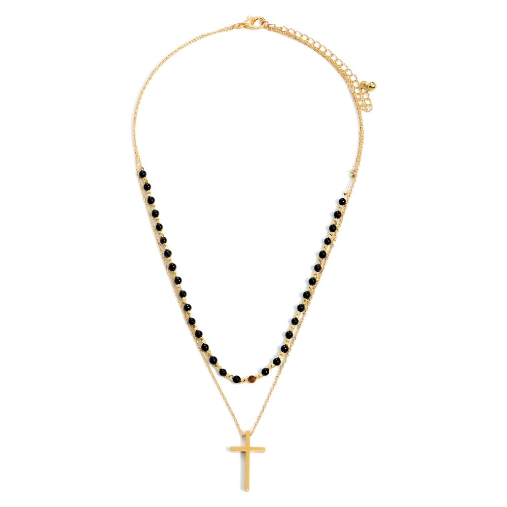 2 Strand Beaded Cross Necklace