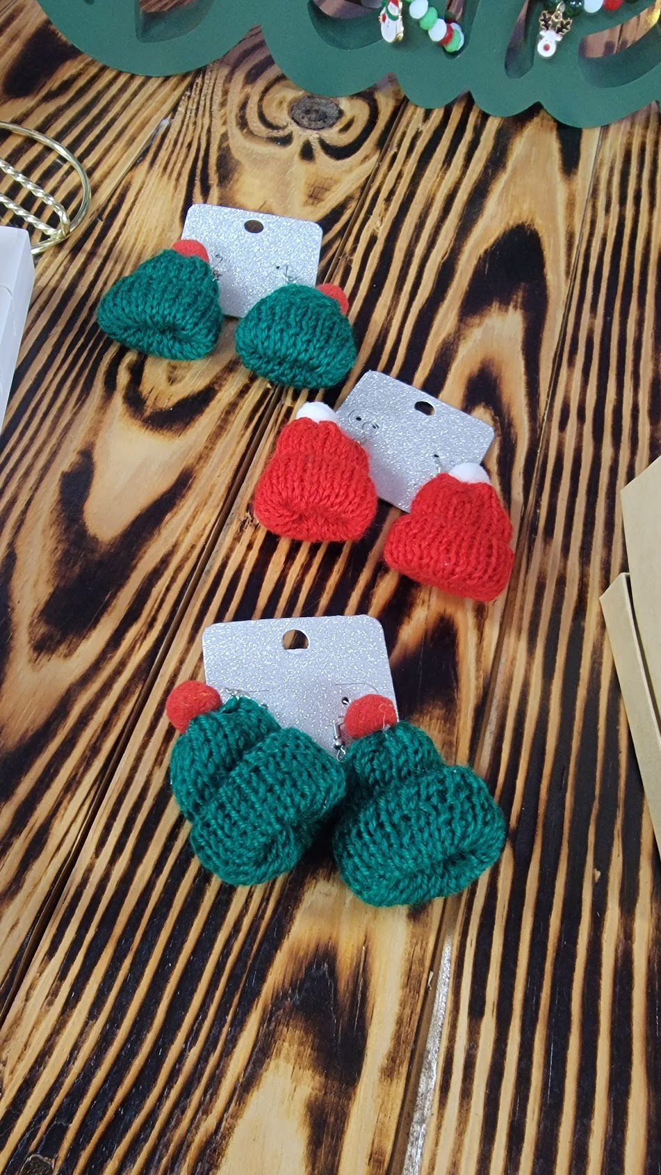 Knitted Christmas Toboggan Earrings