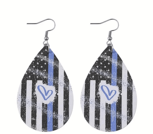 Back The Blue Leather Earrings - Lady Dorothy Boutique