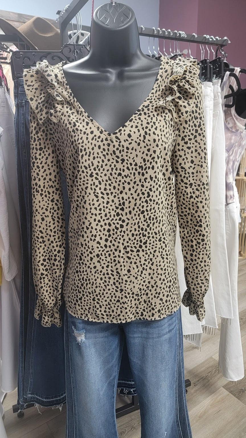 Cheetah Ruffle Sleeve Blouse - Lady Dorothy Boutique