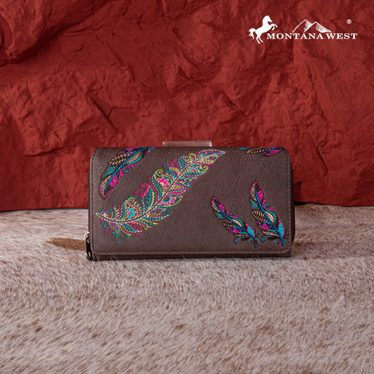 Feather Embroidered Wallet