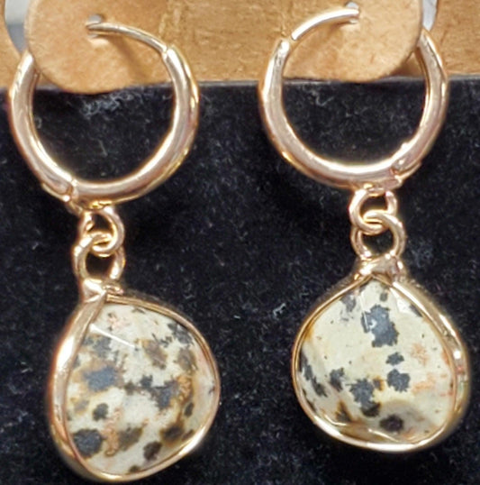 Dalmatian Jasper Huggie Hoop Earrings - Lady Dorothy Boutique