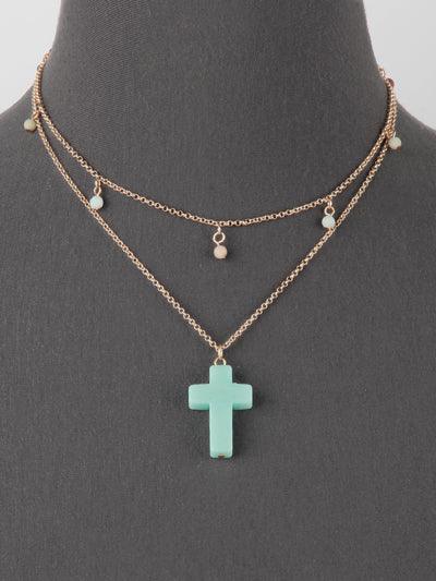 Double Strand Cross Stone Pendant Necklace - Lady Dorothy Boutique