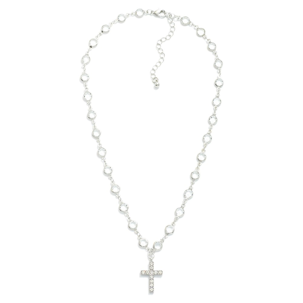 Glass Link Rhinestone Cross Necklace