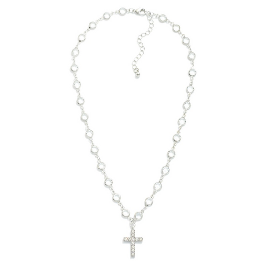 Glass Link Rhinestone Cross Necklace