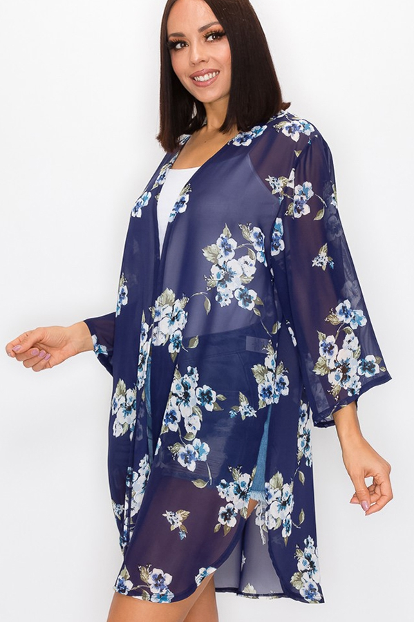 Floral Print Side Slit Kimono