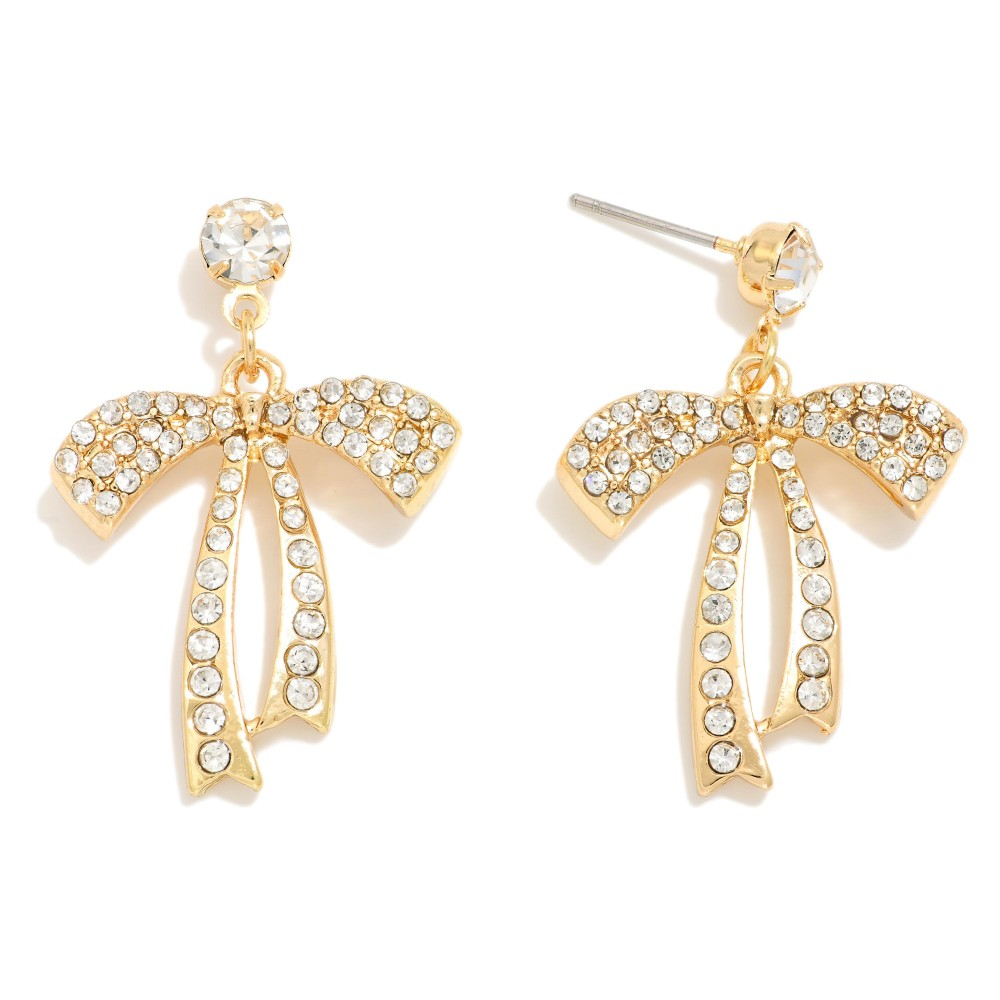 Rhinestone Studded Bow Drop Earrings