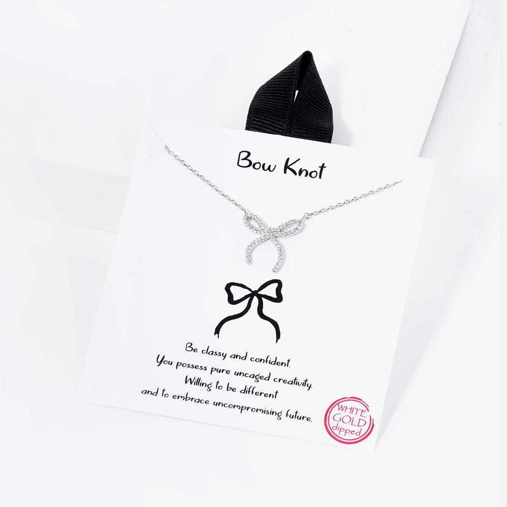 Rhinestone Bow Sentiment Necklace