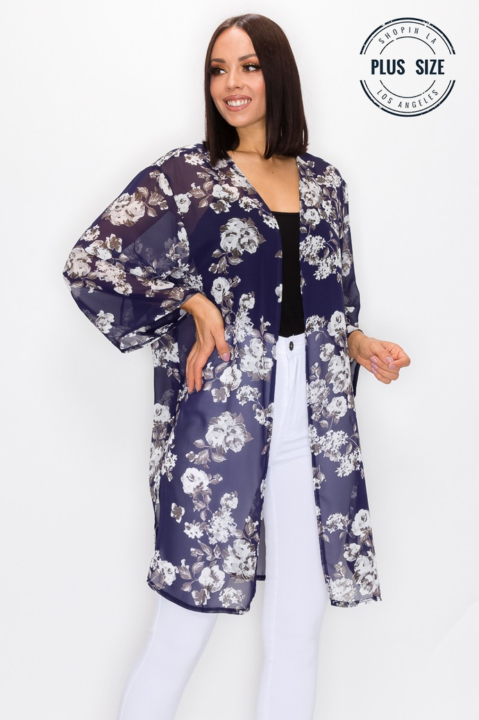 Floral Print Side Slit Kimono
